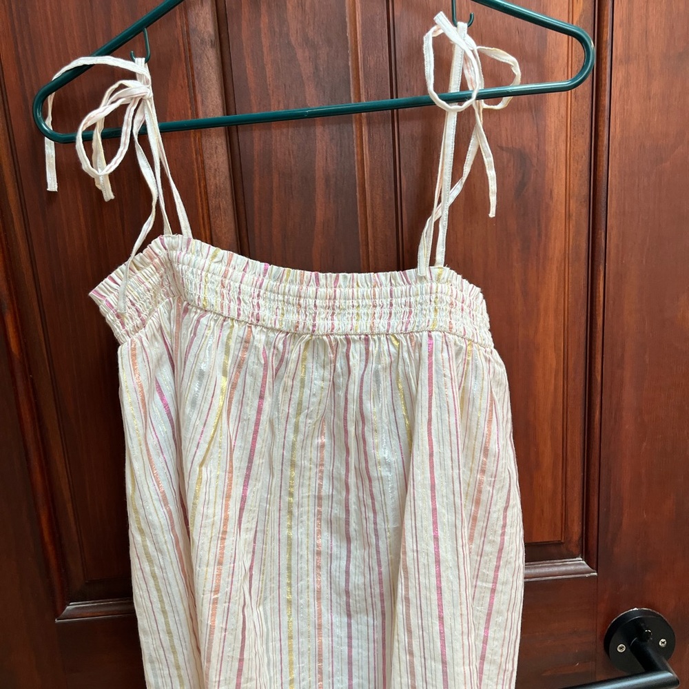 LOFT Striped White and Pink Top